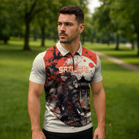 Samurai Warrior Japan Zipper Polo Shirt Red-blossomed Tree Classic Japanese Stylized LT14 - Polynesian Pride