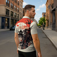 Samurai Warrior Japan Zipper Polo Shirt Red-blossomed Tree Classic Japanese Stylized LT14 - Polynesian Pride
