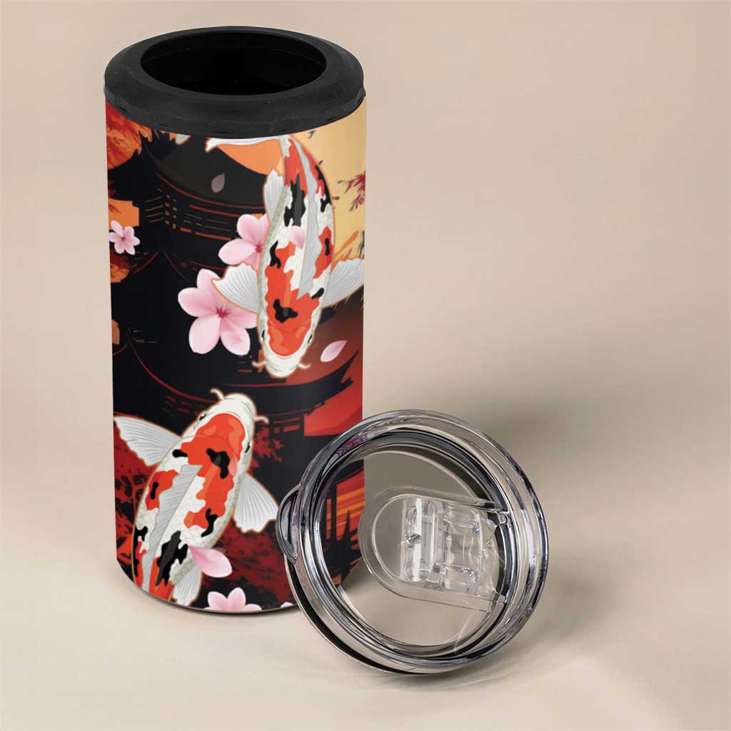 Hawaiian and Japanese 4 in 1 Can Cooler Tumbler Koi Fish With Kanaka Polynesian Tattoo LT14 - Polynesian Pride