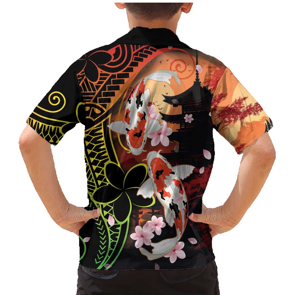 Hawaiian and Japanese Family Matching Mermaid Dress and Hawaiian Shirt Koi Fish With Kanaka Polynesian Tattoo LT14 - Polynesian Pride