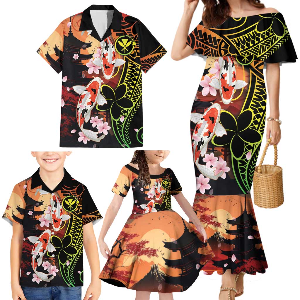 Hawaiian and Japanese Family Matching Mermaid Dress and Hawaiian Shirt Koi Fish With Kanaka Polynesian Tattoo LT14 - Polynesian Pride