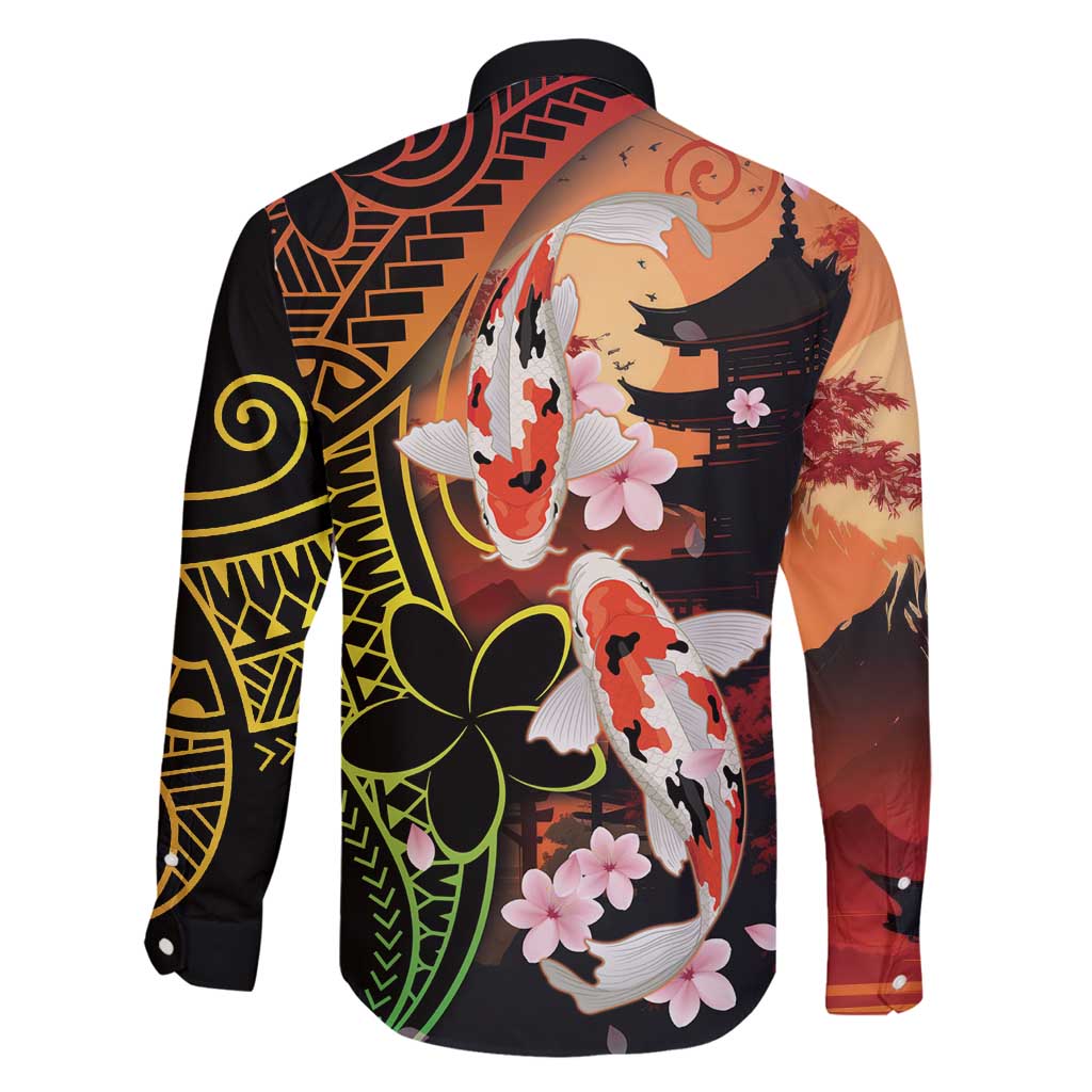 Hawaiian and Japanese Family Matching Off Shoulder Short Dress and Hawaiian Shirt Koi Fish With Kanaka Polynesian Tattoo LT14 - Polynesian Pride