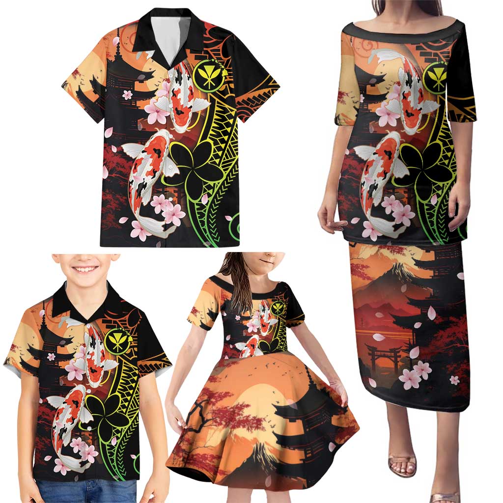 Hawaiian and Japanese Family Matching Puletasi and Hawaiian Shirt Koi Fish With Kanaka Polynesian Tattoo LT14 - Polynesian Pride
