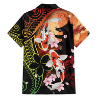 Hawaiian and Japanese Family Matching Short Sleeve Bodycon Dress and Hawaiian Shirt Koi Fish With Kanaka Polynesian Tattoo LT14 - Polynesian Pride