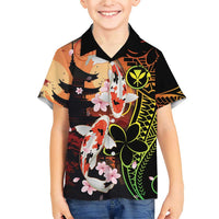 Hawaiian and Japanese Family Matching Short Sleeve Bodycon Dress and Hawaiian Shirt Koi Fish With Kanaka Polynesian Tattoo LT14 Son's Shirt Black - Polynesian Pride