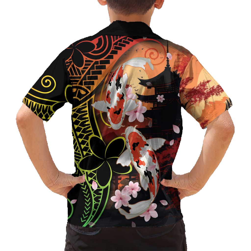 Hawaiian and Japanese Family Matching Summer Maxi Dress and Hawaiian Shirt Koi Fish With Kanaka Polynesian Tattoo LT14 - Polynesian Pride