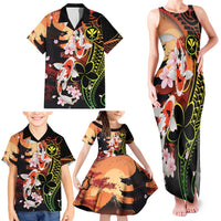 Hawaiian and Japanese Family Matching Tank Maxi Dress and Hawaiian Shirt Koi Fish With Kanaka Polynesian Tattoo LT14 - Polynesian Pride