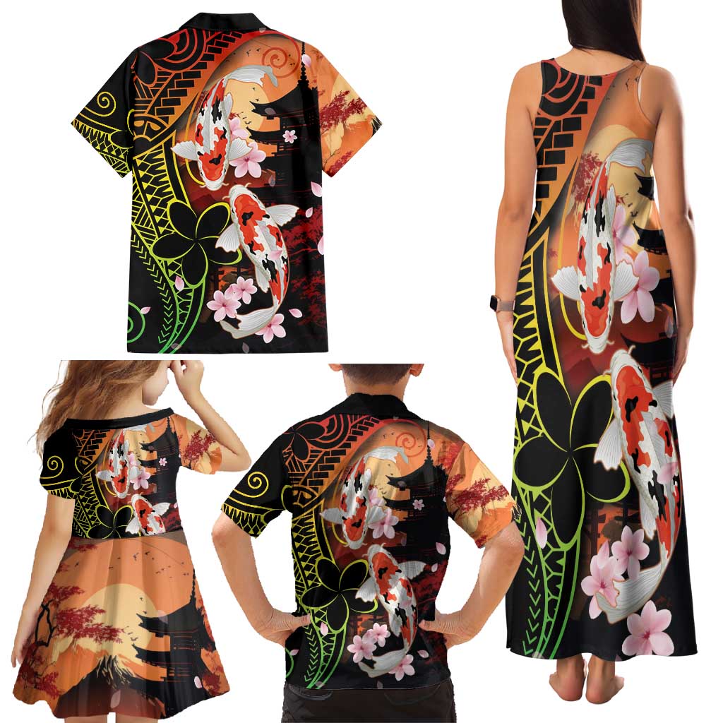 Hawaiian and Japanese Family Matching Tank Maxi Dress and Hawaiian Shirt Koi Fish With Kanaka Polynesian Tattoo LT14 - Polynesian Pride