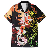 Hawaiian and Japanese Family Matching Tank Maxi Dress and Hawaiian Shirt Koi Fish With Kanaka Polynesian Tattoo LT14 Dad's Shirt - Short Sleeve Black - Polynesian Pride