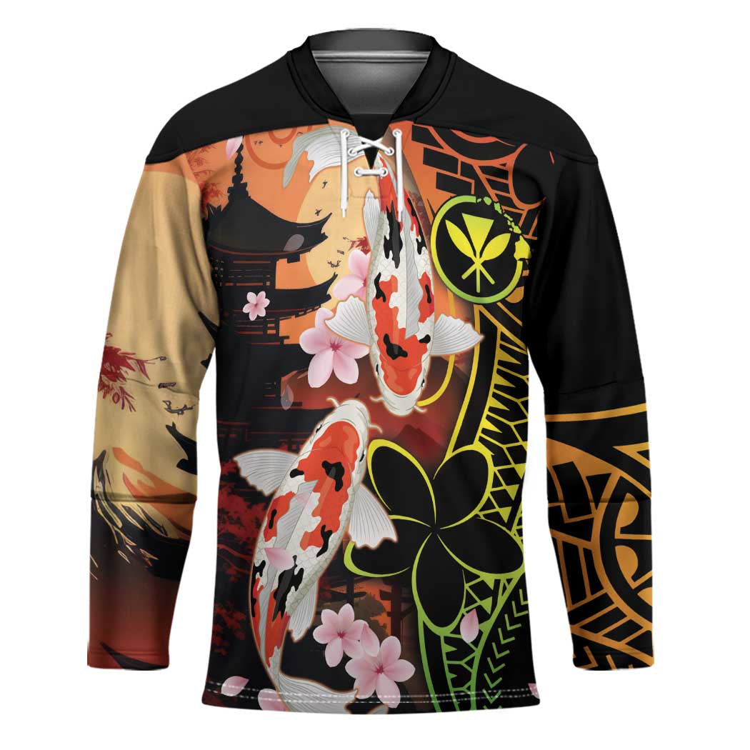 Hawaiian and Japanese Hockey Jersey Koi Fish With Kanaka Polynesian Tattoo - Polynesian Pride