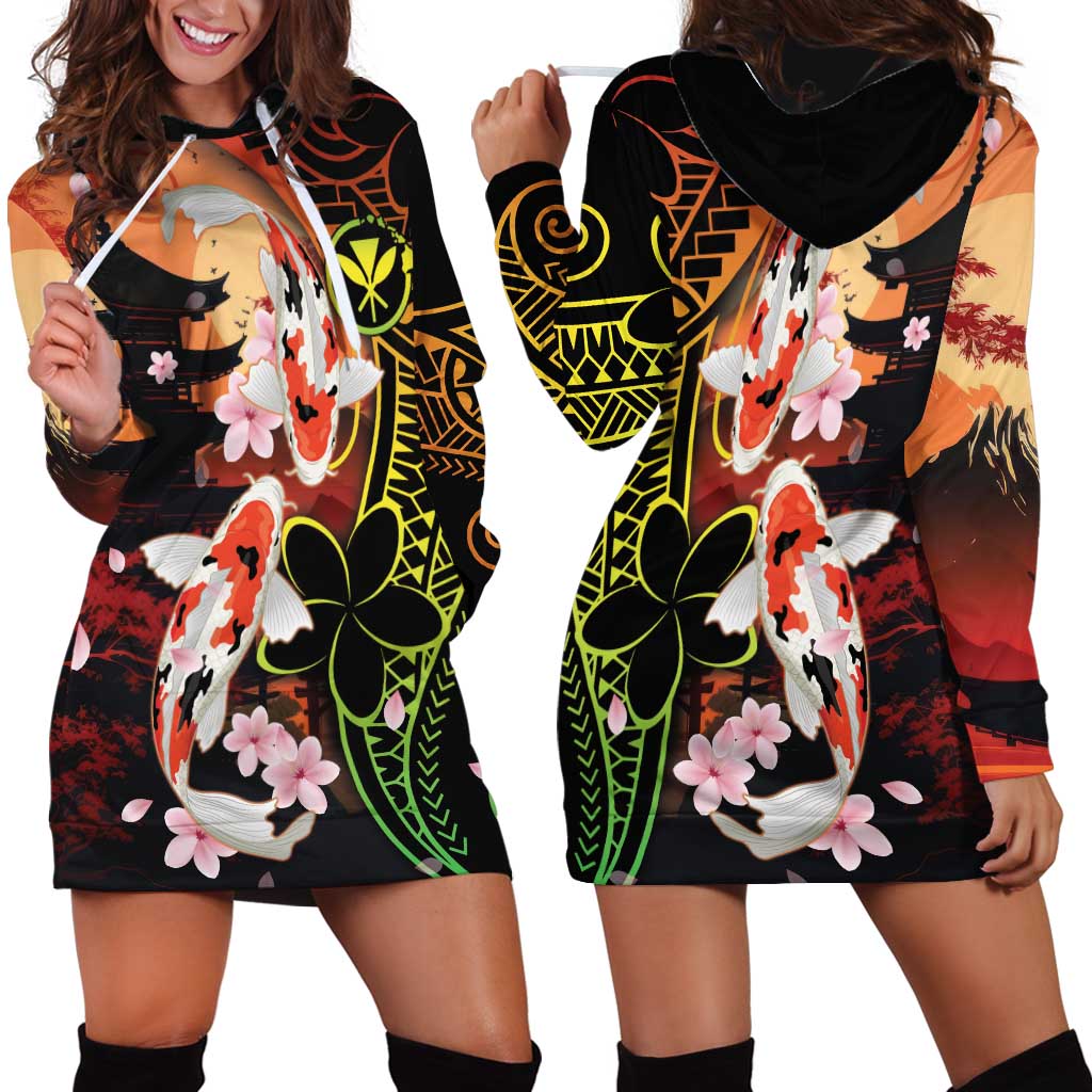 Hawaiian and Japanese Hoodie Dress Koi Fish With Kanaka Polynesian Tattoo LT14 - Polynesian Pride