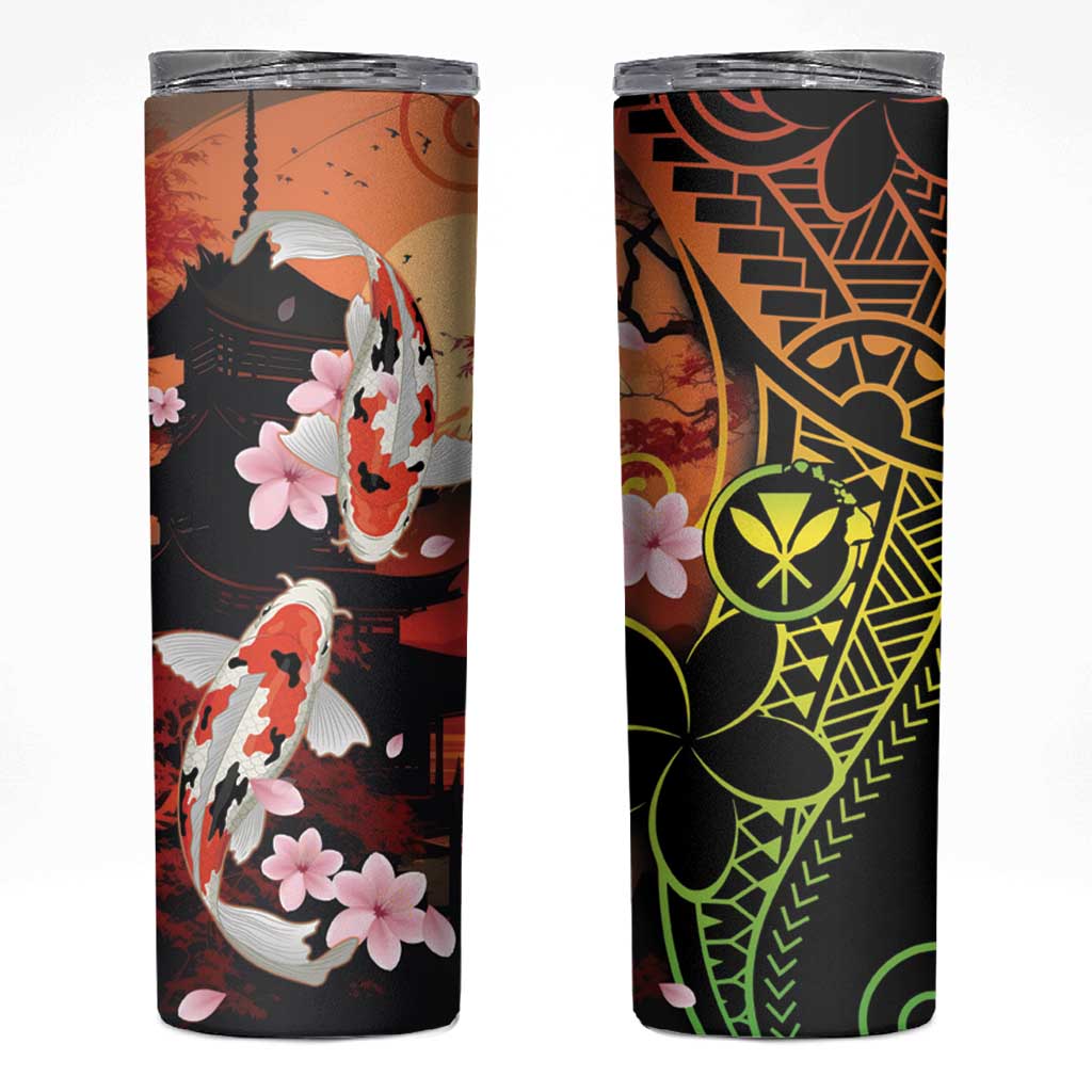 Hawaiian and Japanese Skinny Tumbler Koi Fish With Kanaka Polynesian Tattoo LT14 Black - Polynesian Pride