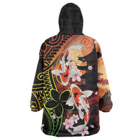 Hawaiian and Japanese Wearable Blanket Hoodie Koi Fish With Kanaka Polynesian Tattoo LT14 - Polynesian Pride