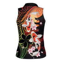 Hawaiian and Japanese Women Sleeveless Polo Shirt Koi Fish With Kanaka Polynesian Tattoo LT14 - Polynesian Pride