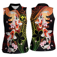 Hawaiian and Japanese Women Sleeveless Polo Shirt Koi Fish With Kanaka Polynesian Tattoo LT14 - Polynesian Pride