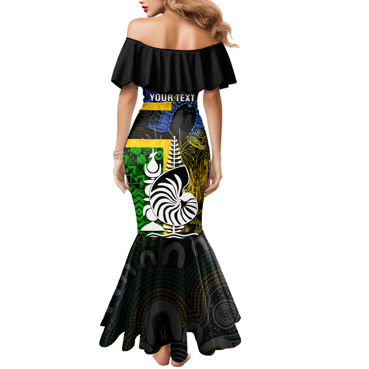 Personalised South Sea Islanders Family Matching Mermaid Dress and Hawaiian Shirt Kanakas With New Caledonia Coat Of Arms LT14 - Polynesian Pride
