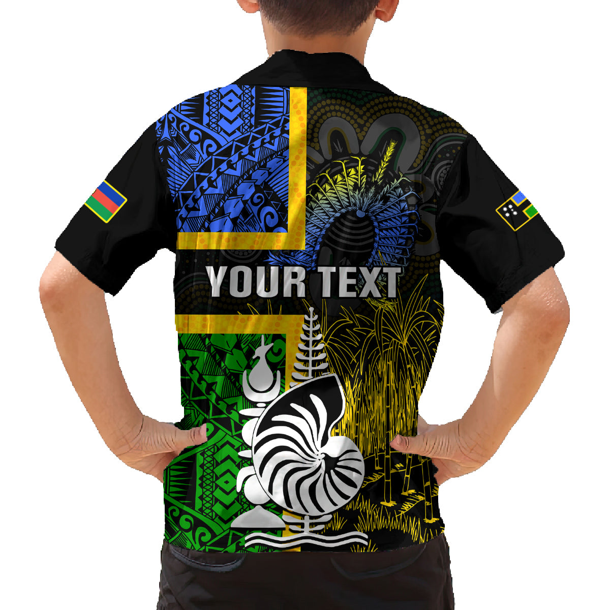 Personalised South Sea Islanders Family Matching Off Shoulder Short Dress and Hawaiian Shirt Kanakas With New Caledonia Coat Of Arms LT14 - Polynesian Pride