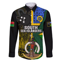 Personalised South Sea Islanders Family Matching Off Shoulder Long Sleeve Dress and Hawaiian Shirt Kanakas With Vanuatu Coat Of Arms LT14 Dad's Shirt - Long Sleeve Black - Polynesian Pride