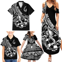 Personalised Polynesia Family Matching Summer Maxi Dress and Hawaiian Shirt Fish Hook Tattoo Go Fishing Polynesian Pattern Black LT14 - Polynesian Pride