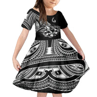 Personalised Polynesia Kid Short Sleeve Dress Fish Hook Tattoo Go Fishing Polynesian Pattern Black LT14 KID Black - Polynesian Pride