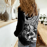 Personalised Polynesia Women Casual Shirt Fish Hook Tattoo Go Fishing Polynesian Pattern Black LT14 - Polynesian Pride