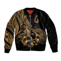 Polynesia Bomber Jacket Fish Hook Tattoo Go Fishing Polynesian Pattern Gold LT14 Unisex Gold - Polynesian Pride