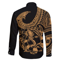 Polynesia Family Matching Long Sleeve Bodycon Dress and Hawaiian Shirt Fish Hook Tattoo Go Fishing Polynesian Pattern Gold LT14 - Polynesian Pride