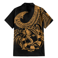 Polynesia Family Matching Mermaid Dress and Hawaiian Shirt Fish Hook Tattoo Go Fishing Polynesian Pattern Gold LT14 - Polynesian Pride