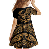 Polynesia Family Matching Off Shoulder Short Dress and Hawaiian Shirt Fish Hook Tattoo Go Fishing Polynesian Pattern Gold LT14 - Polynesian Pride