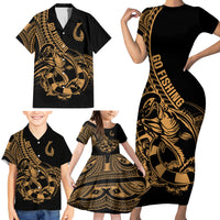 Polynesia Family Matching Short Sleeve Bodycon Dress and Hawaiian Shirt Fish Hook Tattoo Go Fishing Polynesian Pattern Gold LT14 - Polynesian Pride