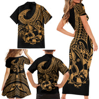 Polynesia Family Matching Short Sleeve Bodycon Dress and Hawaiian Shirt Fish Hook Tattoo Go Fishing Polynesian Pattern Gold LT14 - Polynesian Pride