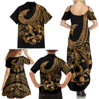 Polynesia Family Matching Summer Maxi Dress and Hawaiian Shirt Fish Hook Tattoo Go Fishing Polynesian Pattern Gold LT14 - Polynesian Pride