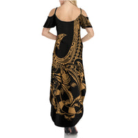 Polynesia Family Matching Summer Maxi Dress and Hawaiian Shirt Fish Hook Tattoo Go Fishing Polynesian Pattern Gold LT14 - Polynesian Pride