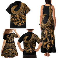 Polynesia Family Matching Tank Maxi Dress and Hawaiian Shirt Fish Hook Tattoo Go Fishing Polynesian Pattern Gold LT14 - Polynesian Pride