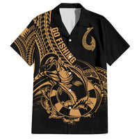 Polynesia Family Matching Tank Maxi Dress and Hawaiian Shirt Fish Hook Tattoo Go Fishing Polynesian Pattern Gold LT14 Dad's Shirt - Short Sleeve Gold - Polynesian Pride