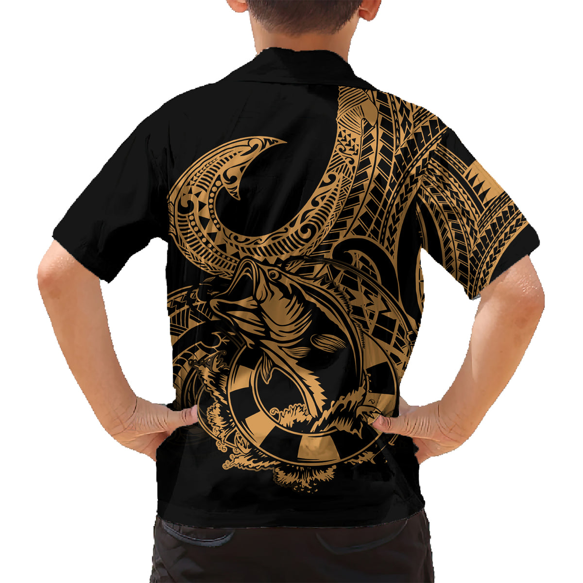 polynesia-kid-hawaiian-shirt-fish-hook-tattoo-go-fishing-polynesian-pattern-gold