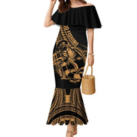 Polynesia Mermaid Dress Fish Hook Tattoo Go Fishing Polynesian Pattern Gold LT14 Women Gold - Polynesian Pride