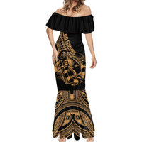 Polynesia Mermaid Dress Fish Hook Tattoo Go Fishing Polynesian Pattern Gold LT14 - Polynesian Pride
