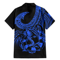 Polynesia Family Matching Mermaid Dress and Hawaiian Shirt Fish Hook Tattoo Go Fishing Polynesian Pattern Blue LT14 - Polynesian Pride