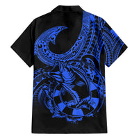 Polynesia Family Matching Short Sleeve Bodycon Dress and Hawaiian Shirt Fish Hook Tattoo Go Fishing Polynesian Pattern Blue LT14 - Polynesian Pride