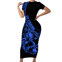 Polynesia Family Matching Short Sleeve Bodycon Dress and Hawaiian Shirt Fish Hook Tattoo Go Fishing Polynesian Pattern Blue LT14 Mom's Dress Blue - Polynesian Pride