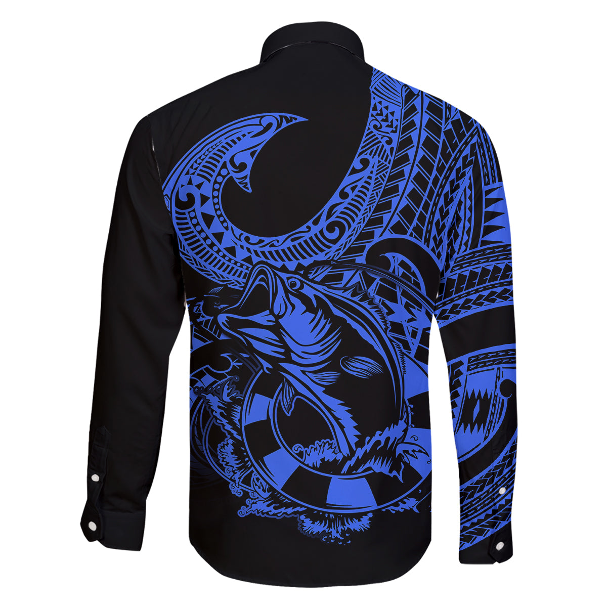 Polynesia Family Matching Tank Maxi Dress and Hawaiian Shirt Fish Hook Tattoo Go Fishing Polynesian Pattern Blue LT14 - Polynesian Pride
