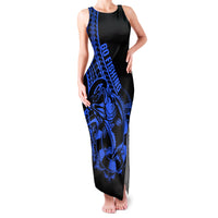 Polynesia Family Matching Tank Maxi Dress and Hawaiian Shirt Fish Hook Tattoo Go Fishing Polynesian Pattern Blue LT14 Mom's Dress Blue - Polynesian Pride