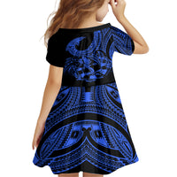 Polynesia Kid Short Sleeve Dress Fish Hook Tattoo Go Fishing Polynesian Pattern Blue LT14 - Polynesian Pride
