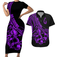 Polynesia Couples Matching Short Sleeve Bodycon Dress and Hawaiian Shirt Fish Hook Tattoo Go Fishing Polynesian Pattern Purple LT14 Purple - Polynesian Pride