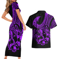 Polynesia Couples Matching Short Sleeve Bodycon Dress and Hawaiian Shirt Fish Hook Tattoo Go Fishing Polynesian Pattern Purple LT14 - Polynesian Pride