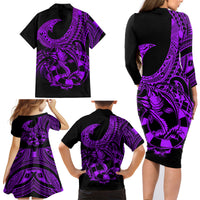 Polynesia Family Matching Long Sleeve Bodycon Dress and Hawaiian Shirt Fish Hook Tattoo Go Fishing Polynesian Pattern Purple LT14 - Polynesian Pride