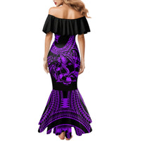 Polynesia Family Matching Mermaid Dress and Hawaiian Shirt Fish Hook Tattoo Go Fishing Polynesian Pattern Purple LT14 - Polynesian Pride