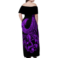 Polynesia Family Matching Off Shoulder Maxi Dress and Hawaiian Shirt Fish Hook Tattoo Go Fishing Polynesian Pattern Purple LT14 - Polynesian Pride