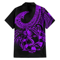 Polynesia Family Matching Off Shoulder Short Dress and Hawaiian Shirt Fish Hook Tattoo Go Fishing Polynesian Pattern Purple LT14 - Polynesian Pride